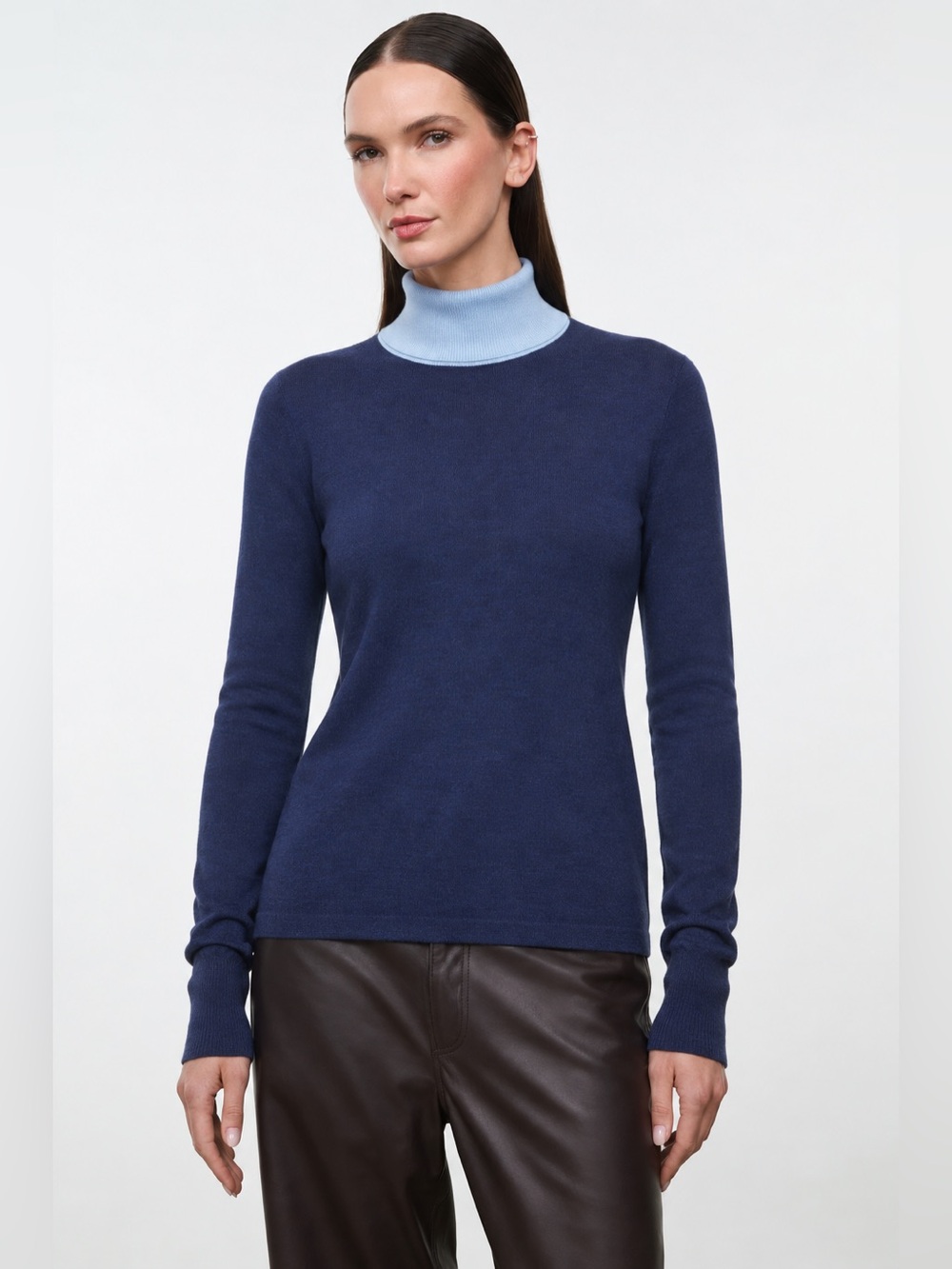 NEW STAUD Blue Urchin Contrast Turtleneck Sweater